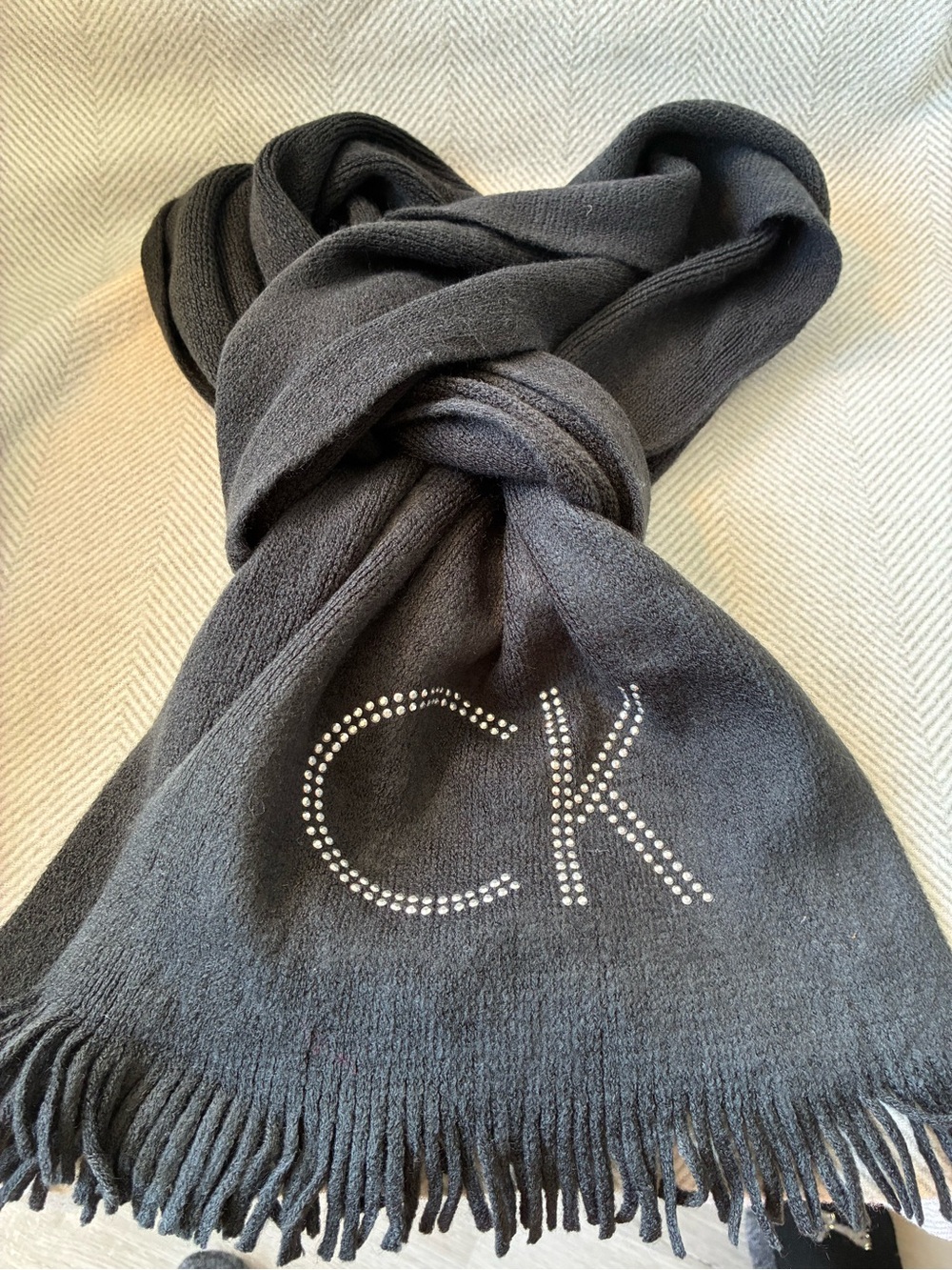 Calvin Klein Black Rhinestone CK Logo Scarf